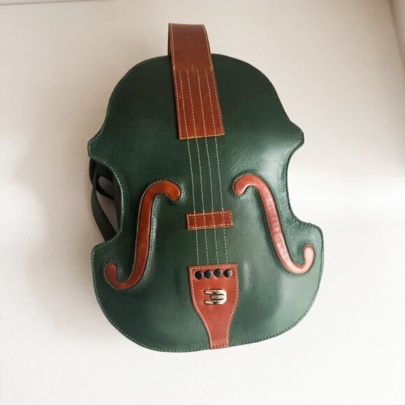 Handmade Ramsay Violin Green Brown Leather Backpack - Picture 6 of 9